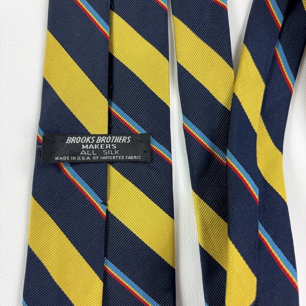 Vintage Brooks Brothers Tie Mens One Size Blue Yellow Striped Silk USA Necktie